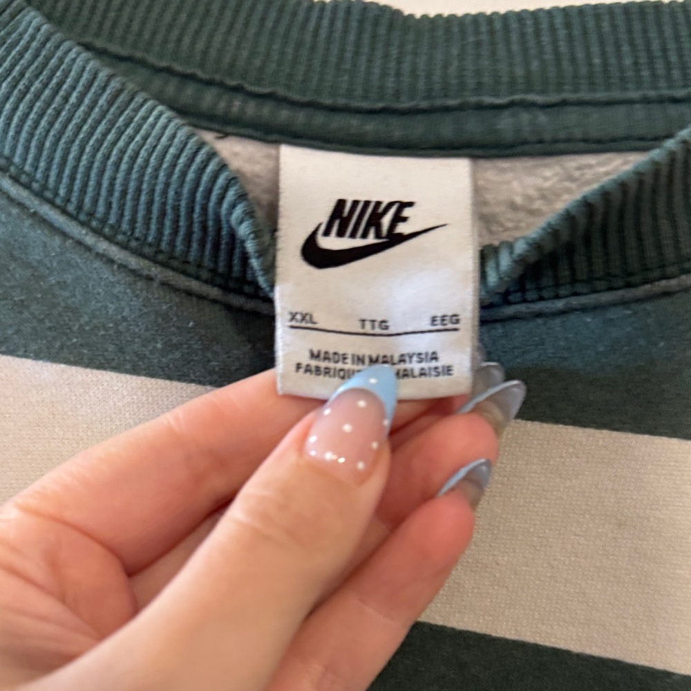 Nike Women's Striped Crew Neck Sweater - Green and White - Picture 2 of 4